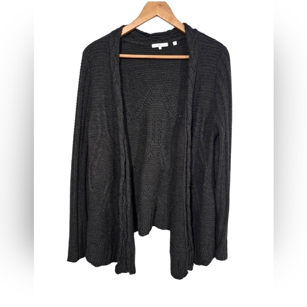 360 Sweater Womens Wool Alpaca Blend Cable Knit Long Cardigan Size M Black